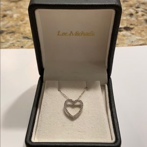 Pave diamond 14k white gold heart dainty necklace